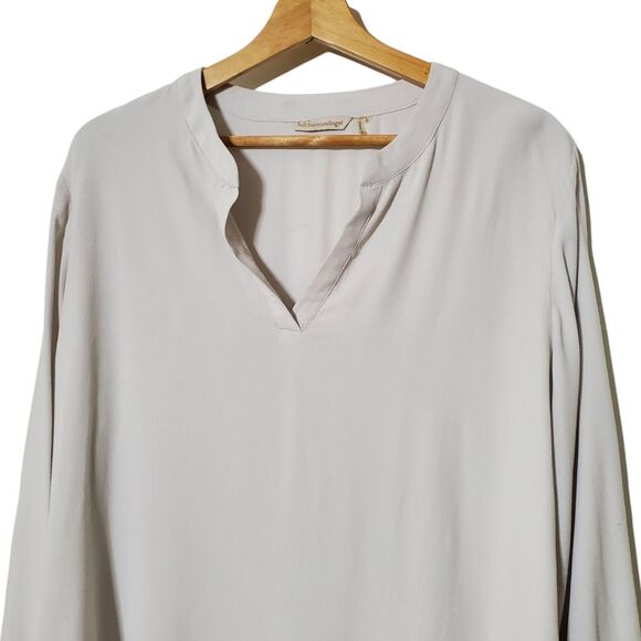 Soft Surroundings Gauze Tunic Top Size L Petite 3/4 Roll Tab Sleeve Womens - Picture 2 of 12